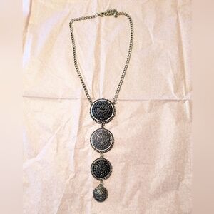 Lucky Brand Metallic Grey & Black Rhinestone Y Drop Necklace